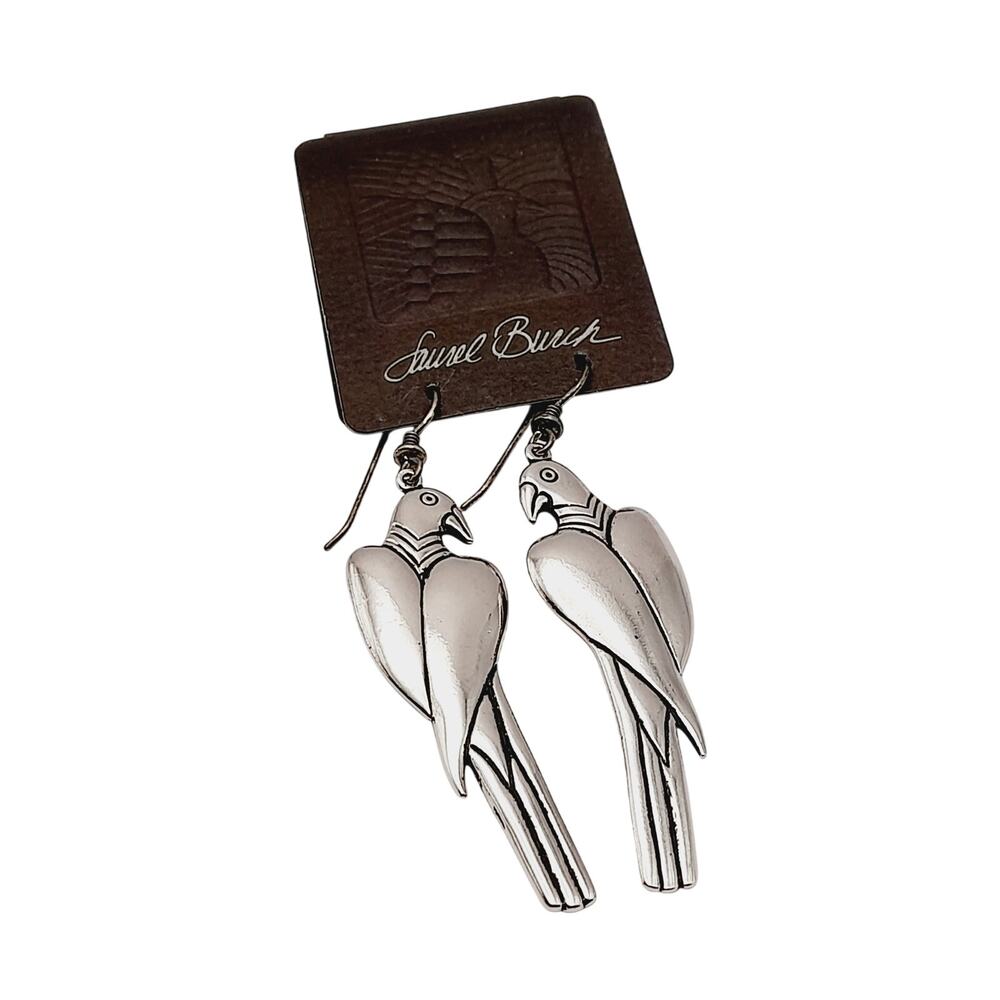 Vintage 1988 Laurel Burch Parrot Earrings – Original Card – Silver Tone Dangle